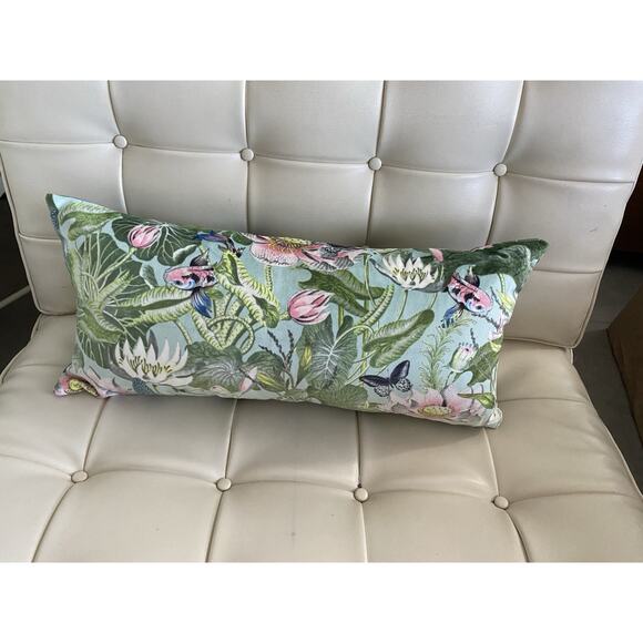 Kravet Lumbar Fiberfill Pillow "Waterlily Velvet" 2 Looks 1 Pillow 11"x24" - Picture 2 of 5